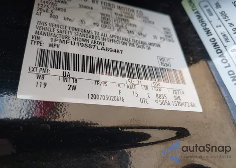 2007 Ford Expedition Limited z USA, uszkodzony, nr VIN 1FMFU19587LA89467